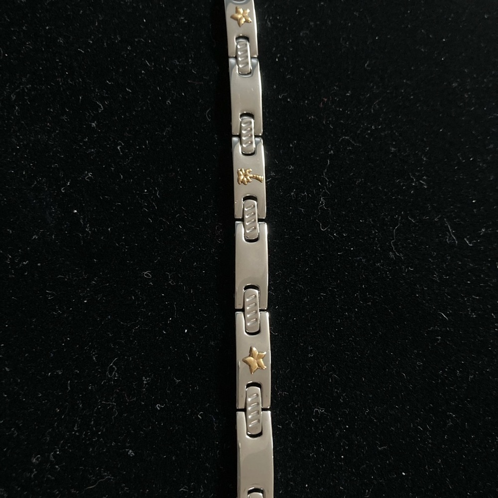 MORELLATO StainlessSteel linked bracelet  3 Gold beach details  8 3/4” x 1/4”